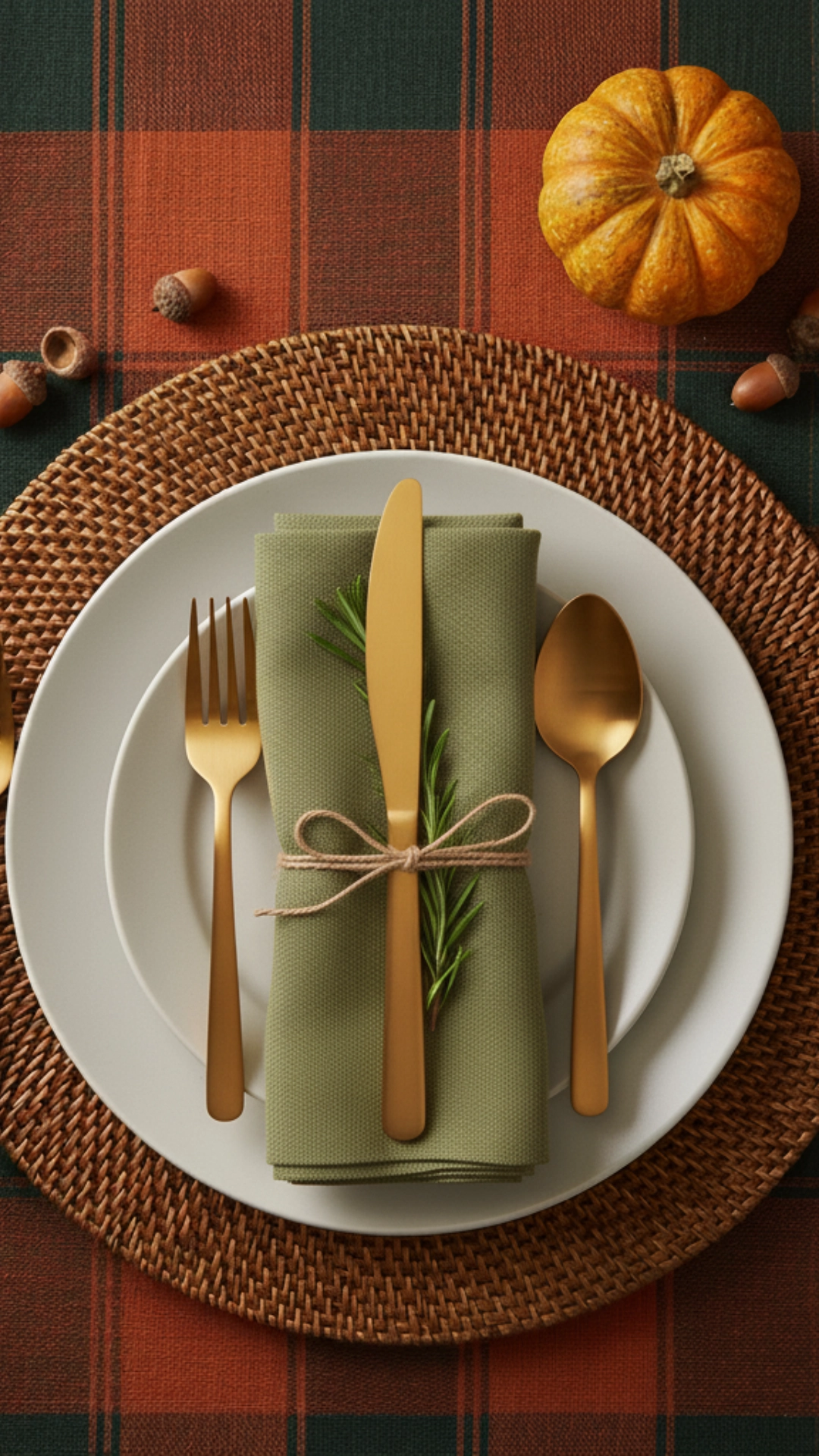 12 Shocking Thanksgiving Table Decor Ideas You Need 2 The layers of a Thanksgiving table setting, including a runner, charger, and plates.
