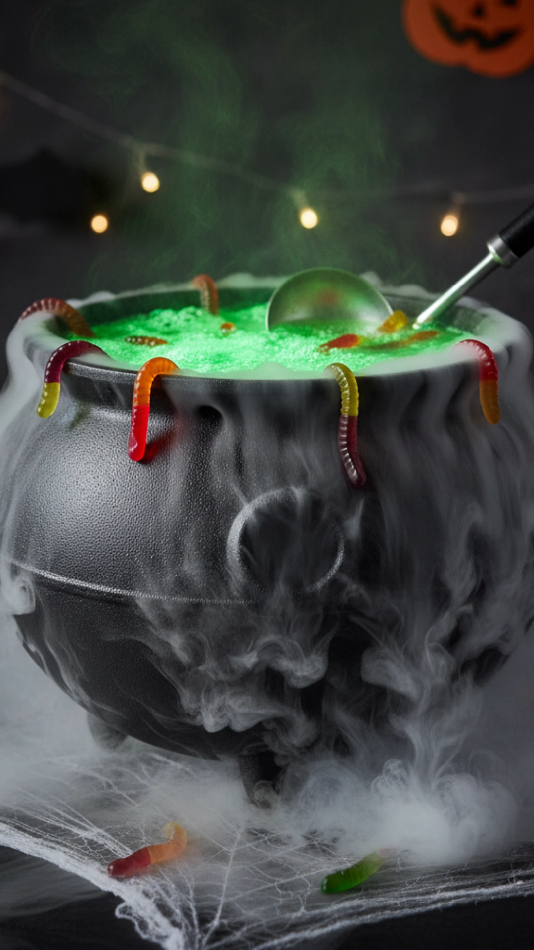 15 Fun Non Alcoholic Halloween Punch Recipes 3 A black cauldron filled with a bubbling green nonalcoholic witch's brew punch, smoking with dry ice for a fun, magical effect.