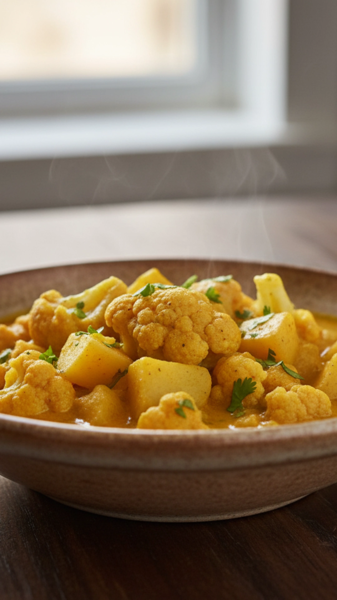 15 Delicious High Fiber Meals to Keep You Full 16 A bowl of curried cauliflower and potato stew with a rich coconut broth.