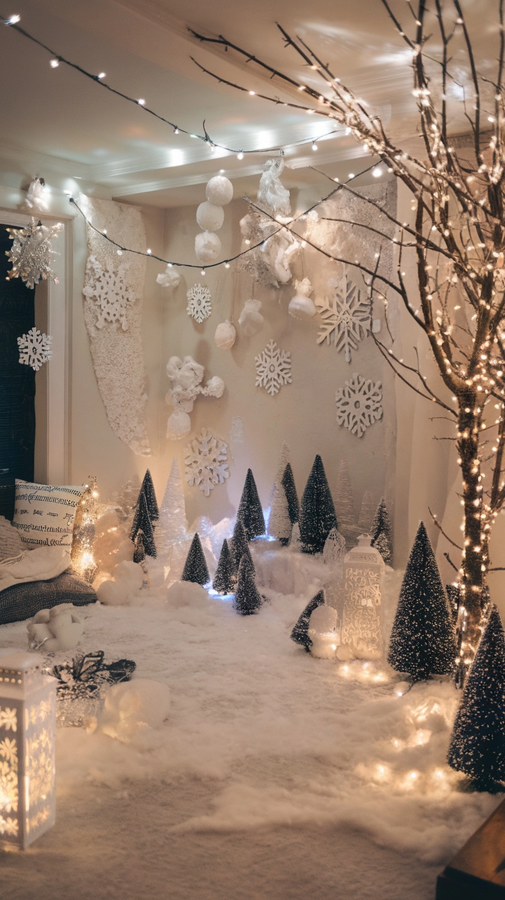 14 Creative Christmas Decor Ideas for Your Home 12 A rustic Christmas tree skirt made of burlap with lace trim, placed under a beautifully decorated Christmas tree.