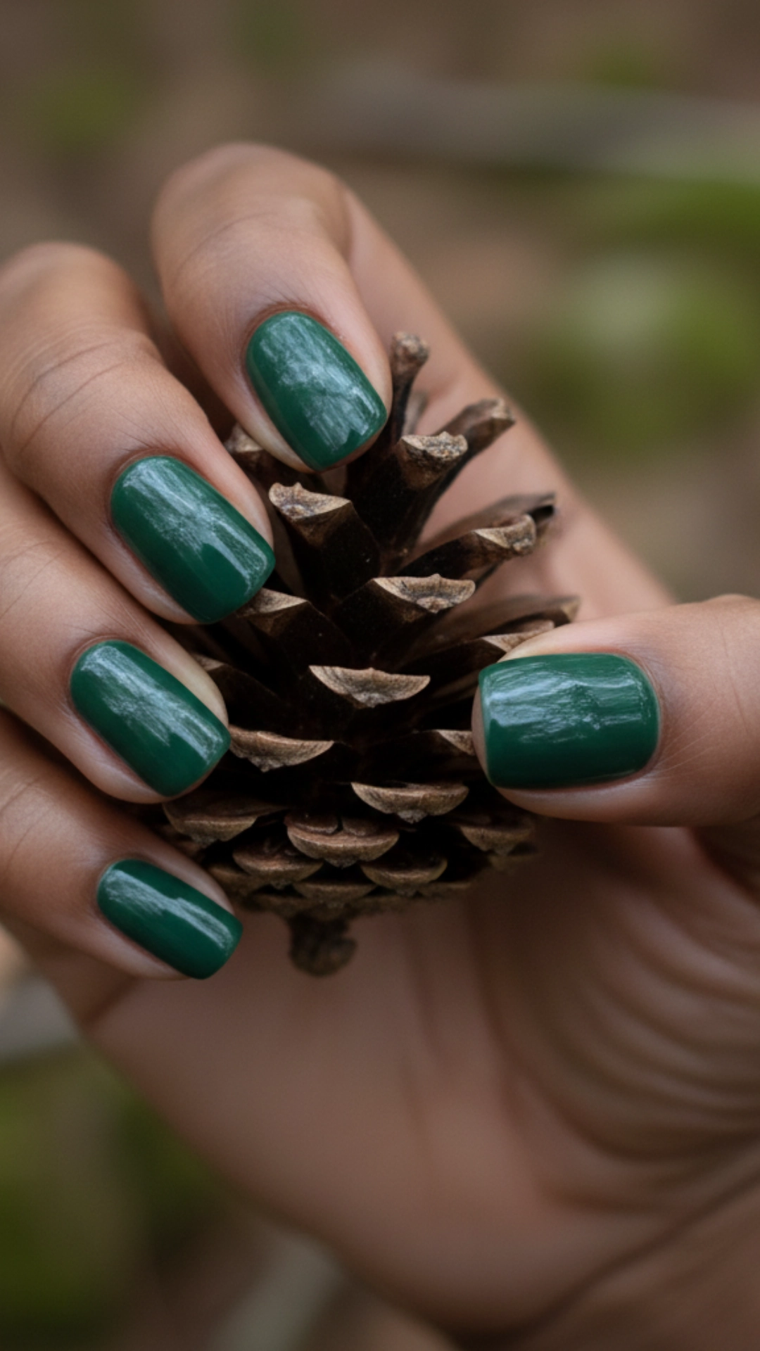 25 Jaw-Dropping Fall Nail Ideas You Must Try 7 Short, glossy nails painted in a solid, deep forest green color.