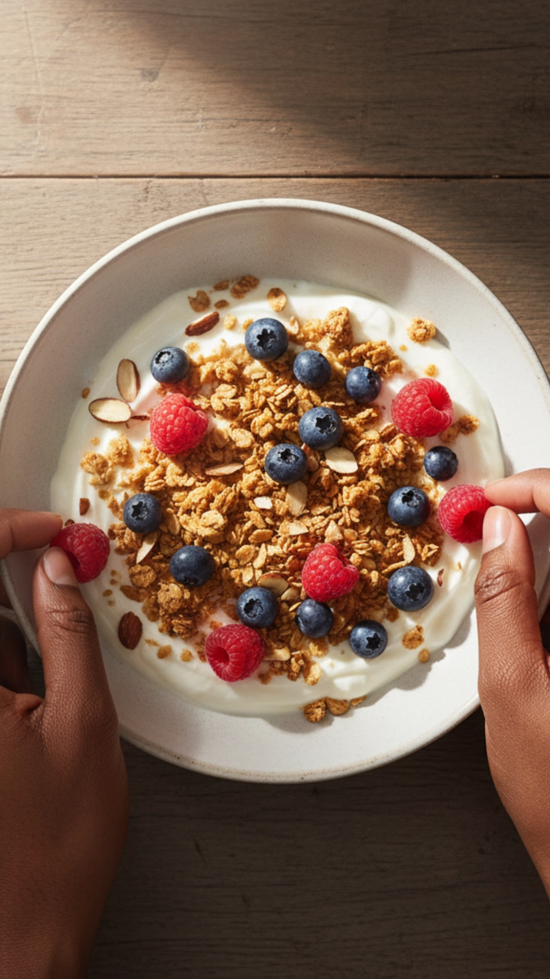 10 Delicious High-Protein Breakfast Ideas 3 A beautiful Greek yogurt bowl topped with fresh berries, granola, and nuts, showcasing an easy high-protein breakfast idea.
