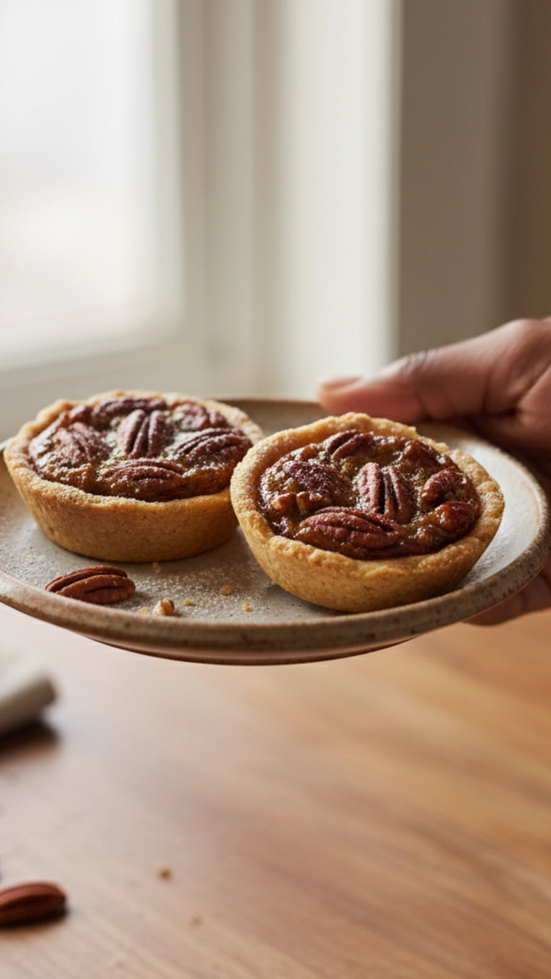 18 Amazing Healthy Thanksgiving Recipes to Try Now 18 Two bite-sized, healthy mini pecan pie tarts on a plate.