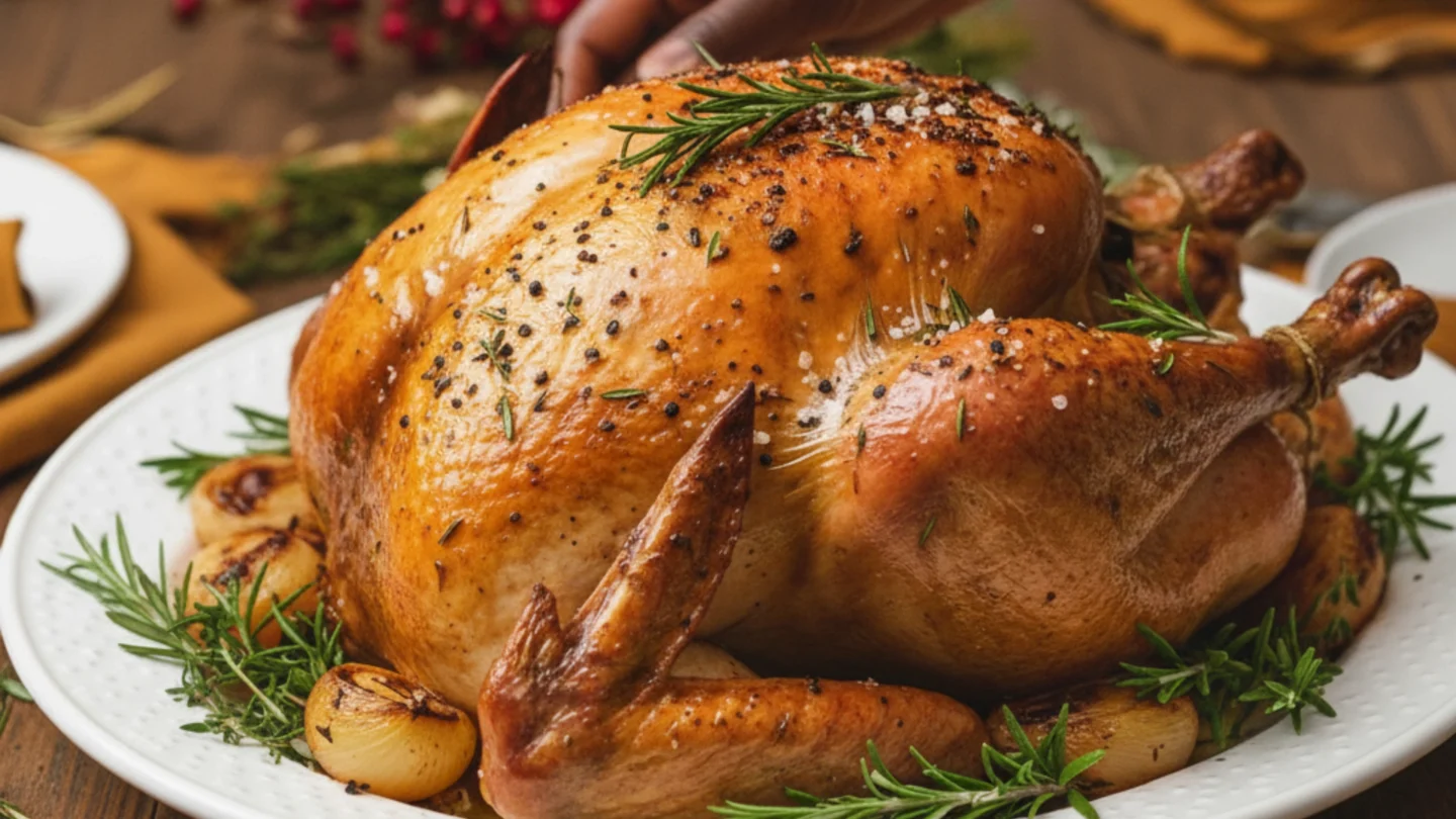 18 Amazing Healthy Thanksgiving Recipes to Try Now 1 Healthy Thanksgiving Recipes: Herb-roasted Thanksgiving turkey on a platter