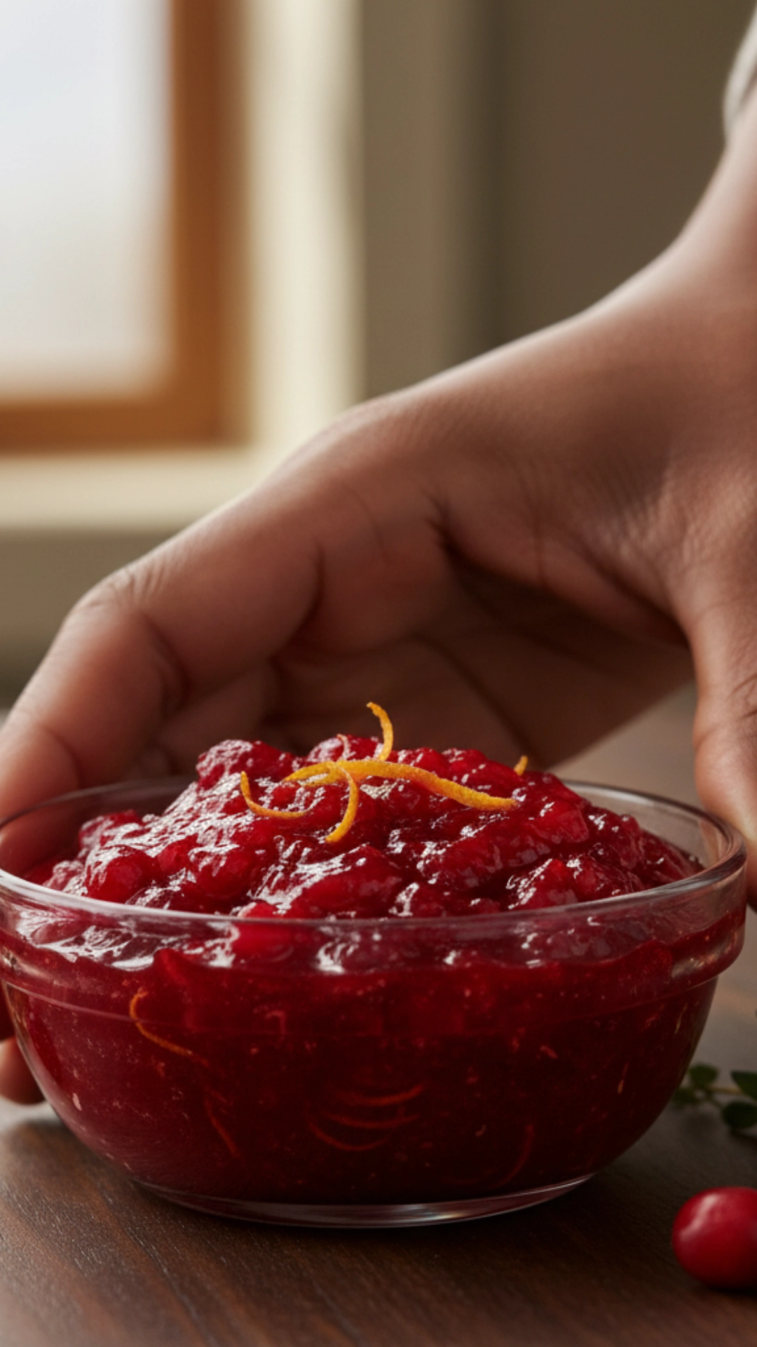 18 Amazing Healthy Thanksgiving Recipes to Try Now 12 A glass bowl of bright red, homemade cranberry sauce.