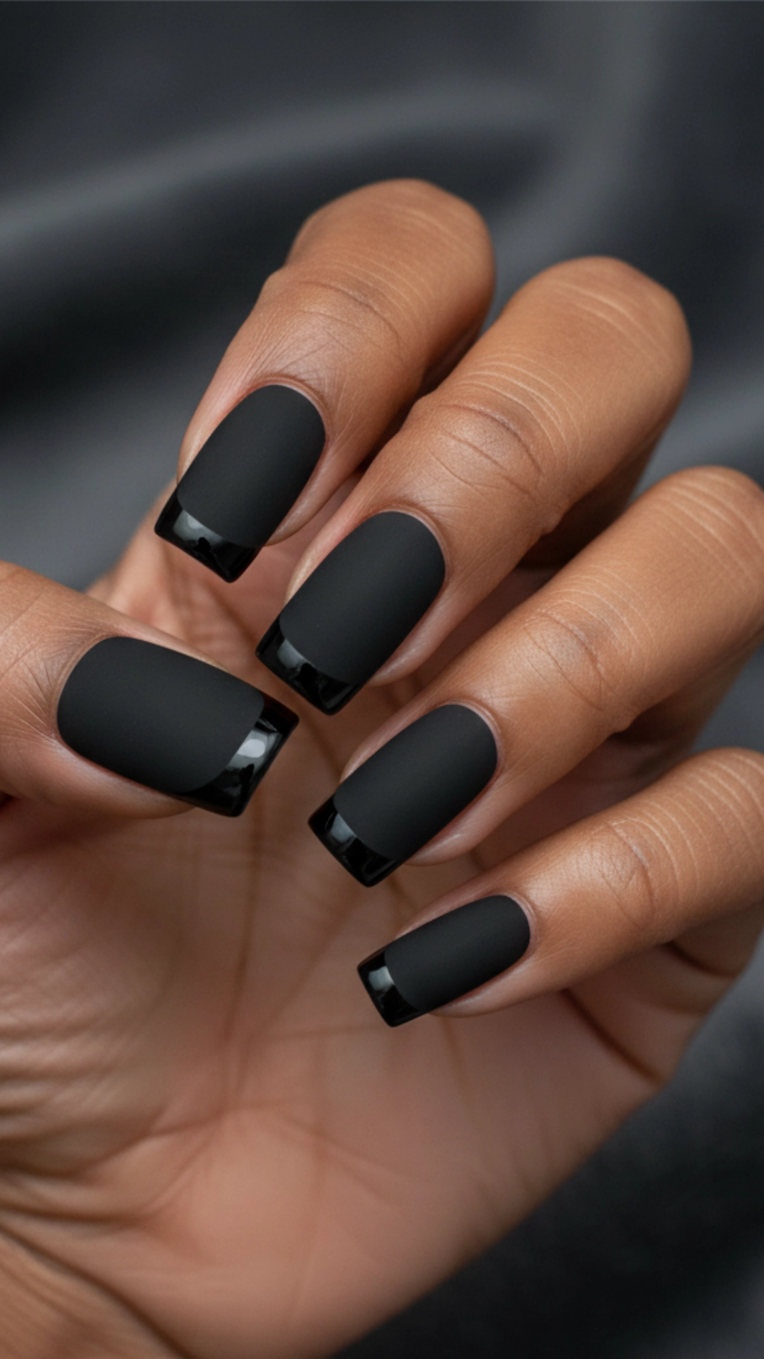 25 Jaw-Dropping Fall Nail Ideas You Must Try 24 Chic matte black nails with a thin, glossy tip for a textural contrast.