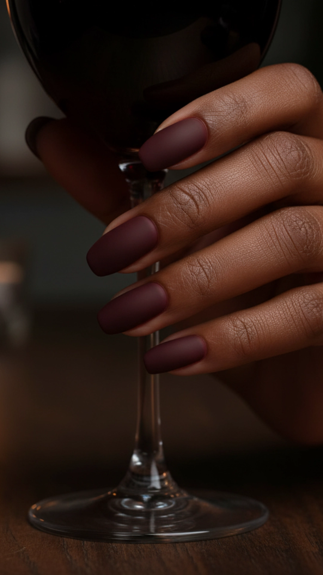 25 Jaw-Dropping Fall Nail Ideas You Must Try 3 Squoval nails painted in a sophisticated matte burgundy color.