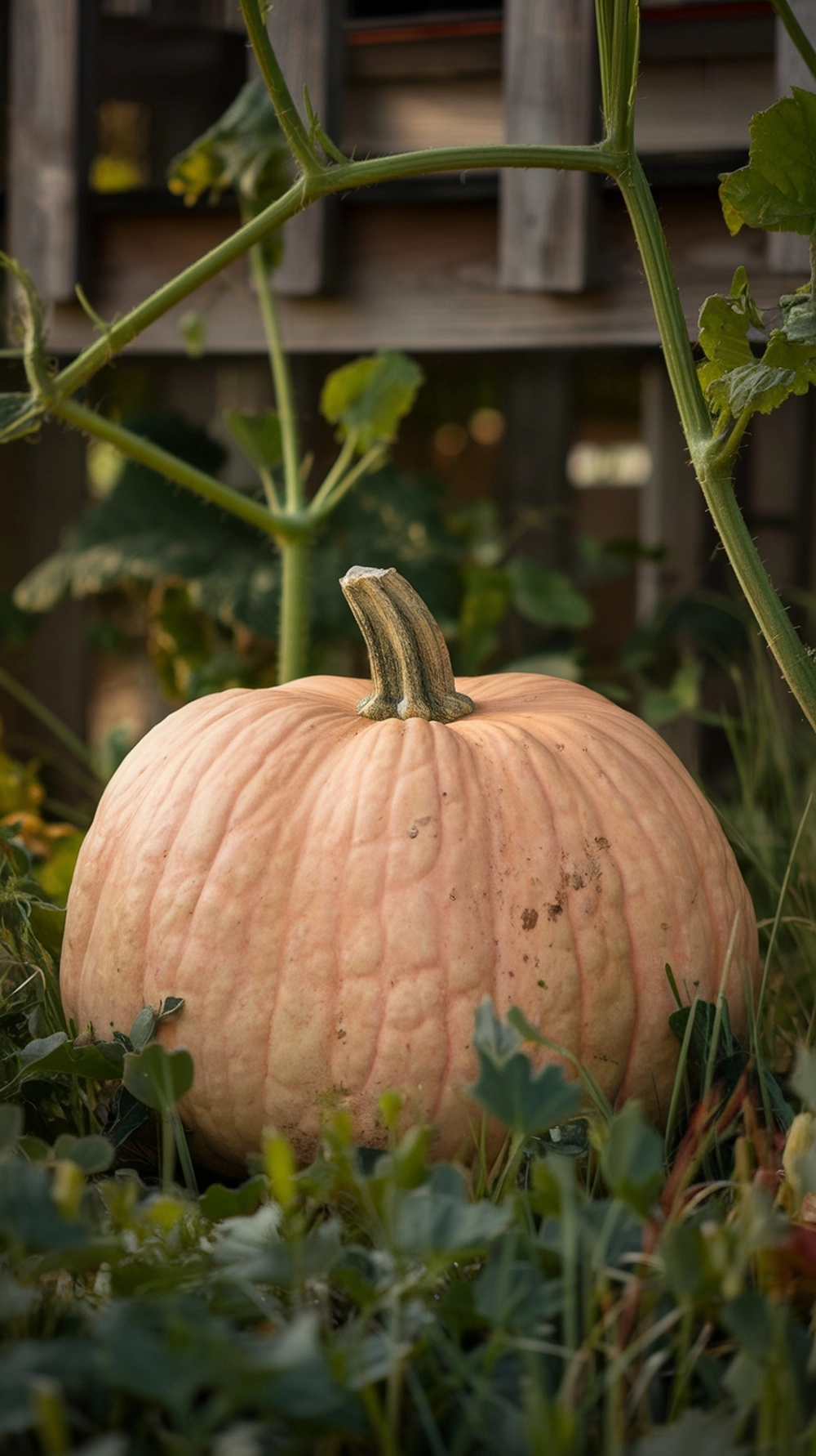 Musquee de Provence pumpkin with ribbed skin and warm orange-brown hue