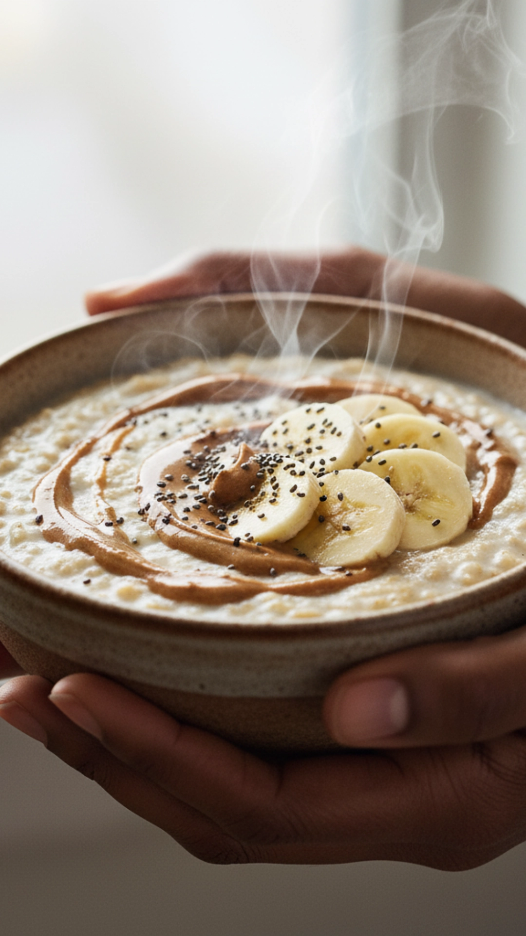 10 Delicious High-Protein Breakfast Ideas 5 A warm and inviting bowl of protein-packed oatmeal with banana and almond butter toppings.