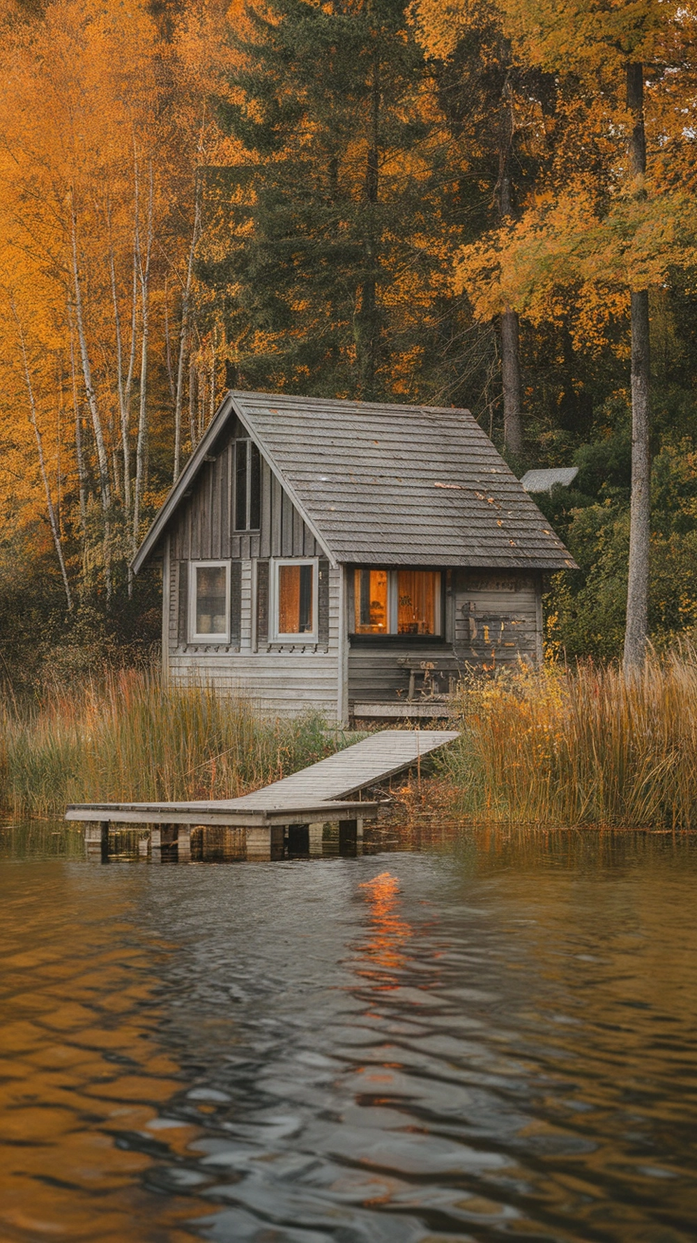 10 Cozy Cabin Trip Ideas for Your Next Adventure 4 A cozy cabin by a lake surrounded by autumn trees.