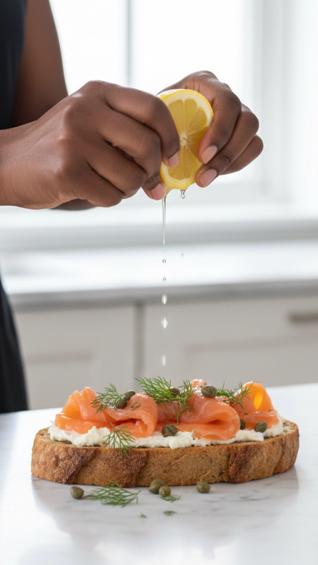 10 Delicious High-Protein Breakfast Ideas 7 An elegant slice of toast with smoked salmon and cream cheese, a quick and sophisticated high-protein breakfast idea.