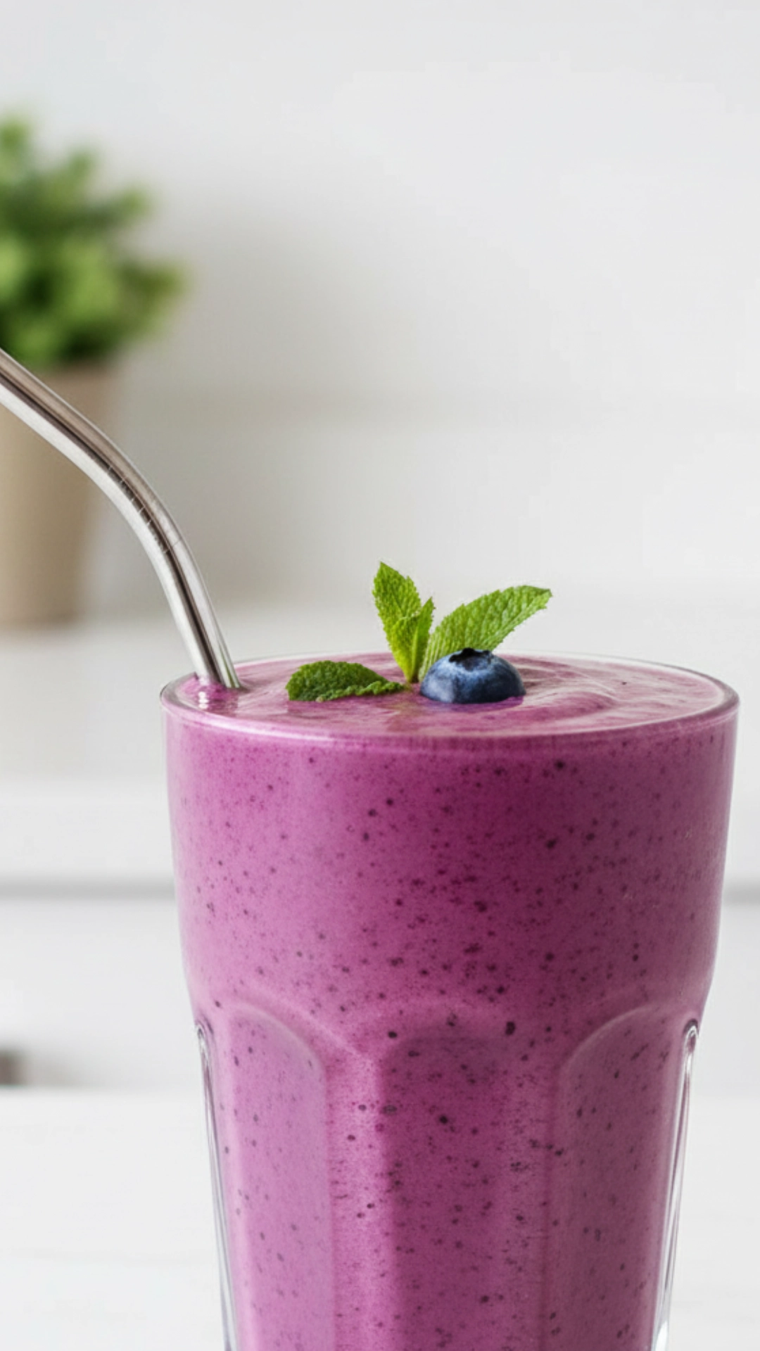 A vibrant and creamy high-protein breakfast smoothie with berries and spinach.