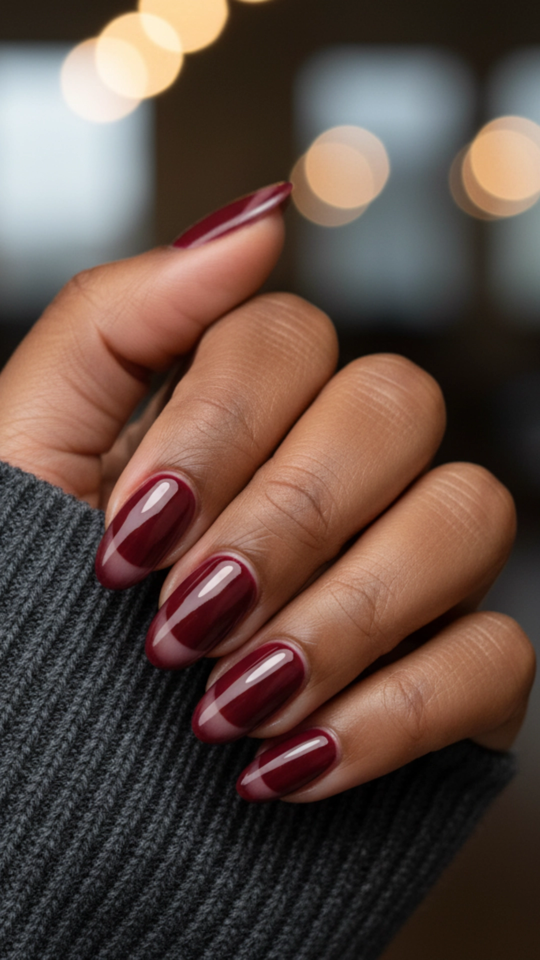 25 Jaw-Dropping Fall Nail Ideas You Must Try 12 A vintage-style half-moon manicure in a deep wine-red color.