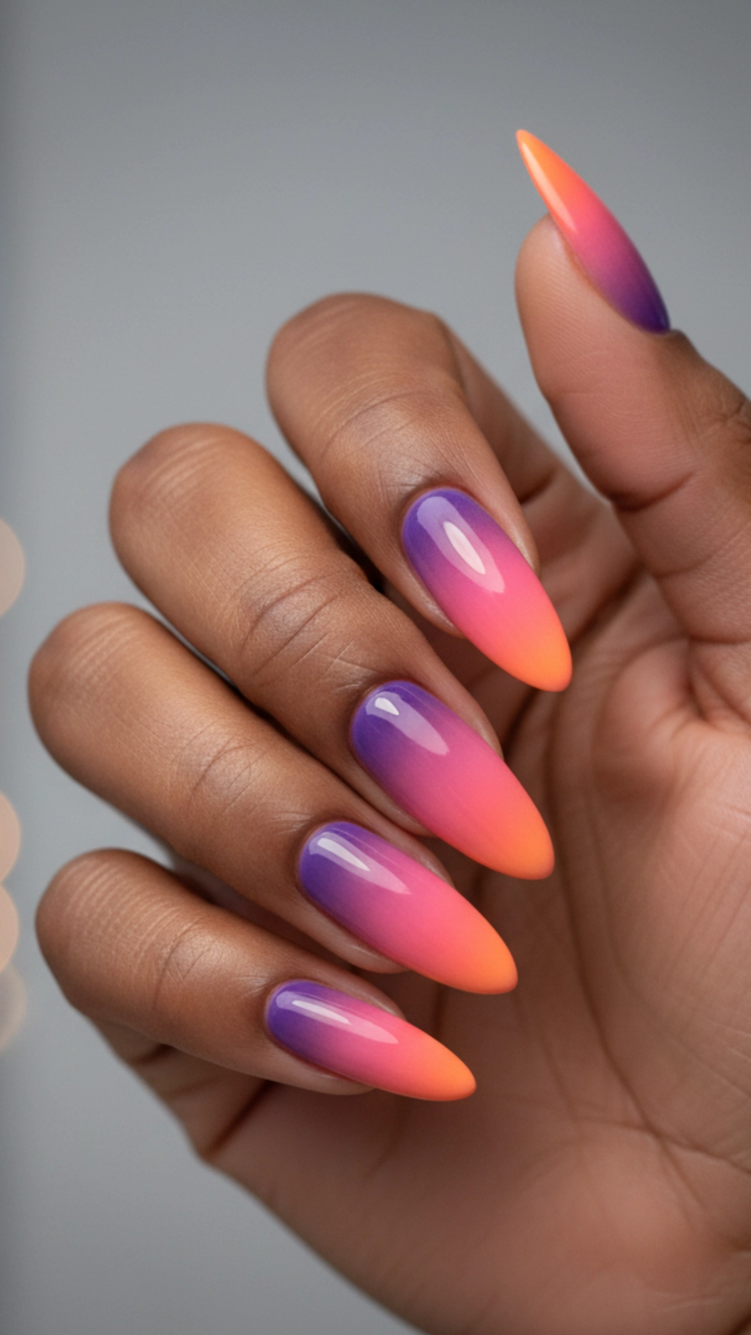 25 Jaw-Dropping Fall Nail Ideas You Must Try 25 A gradient manicure blending purple, pink, and orange to look like a sunset.