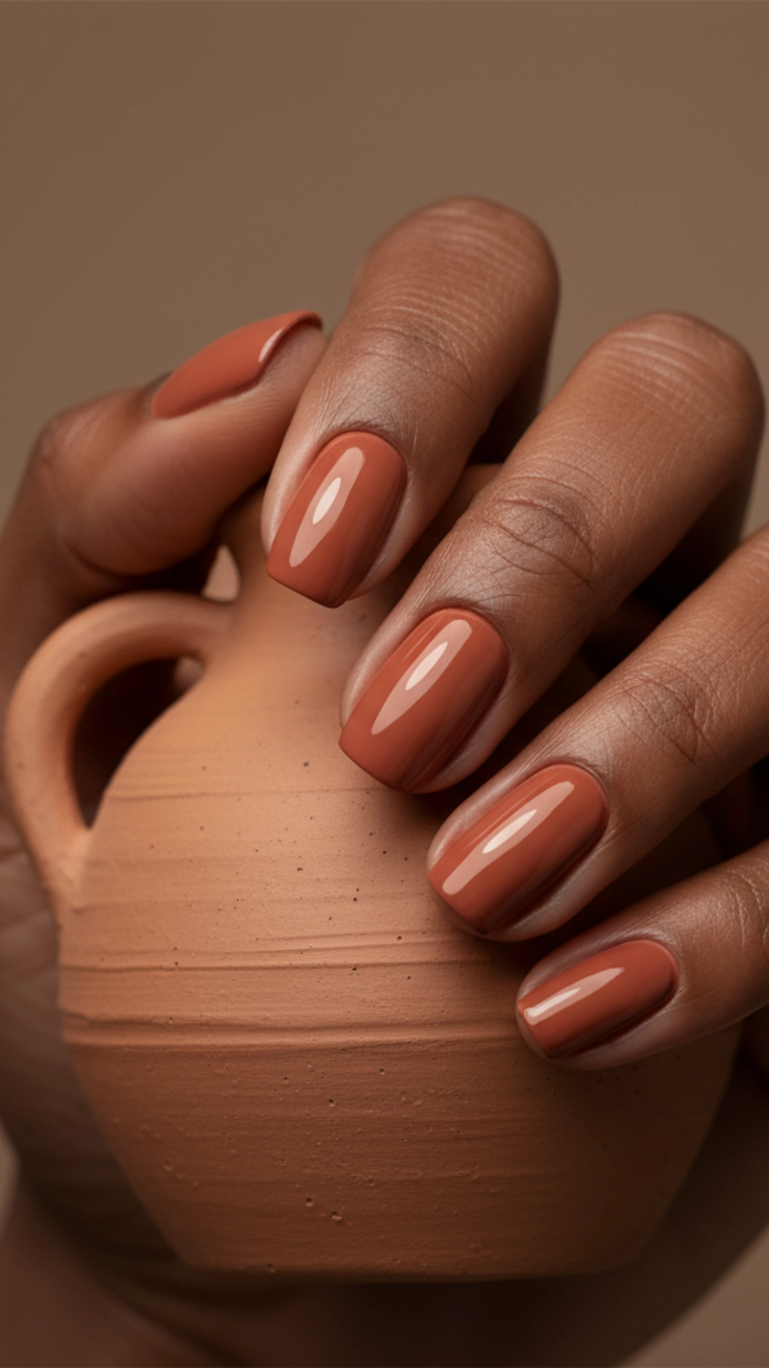 25 Jaw-Dropping Fall Nail Ideas You Must Try 26 A simple, elegant manicure in a solid, earthy terracotta clay color.