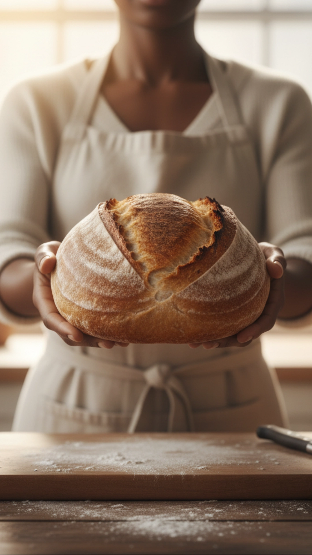 The Ultimate Guide to Home Baking Essentials 15 Holding a freshly baked, golden-brown loaf of homemade bread.