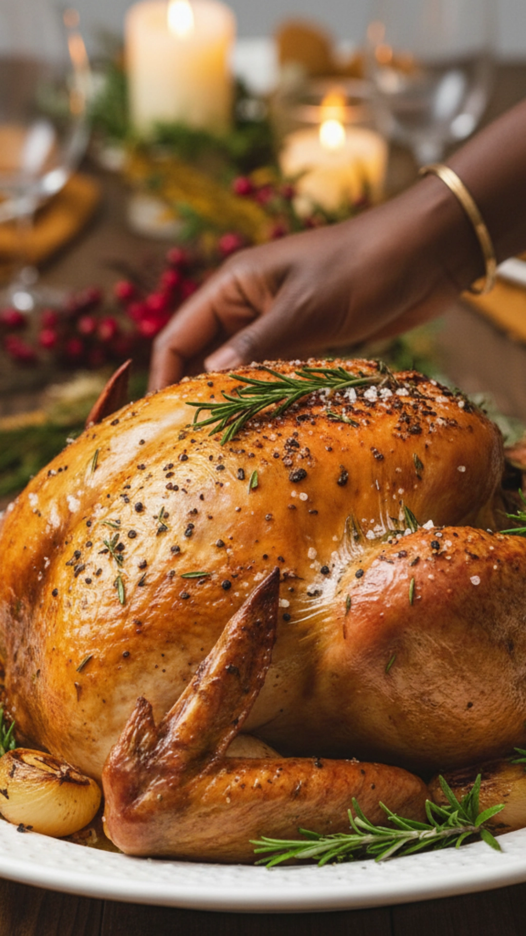 18 Amazing Healthy Thanksgiving Recipes to Try Now 2 A golden-brown herb-roasted Thanksgiving turkey on a serving platter