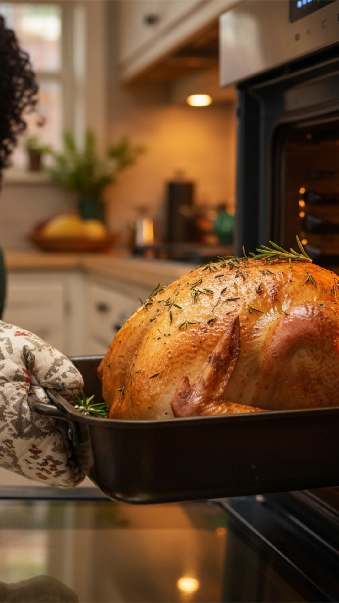 10 Classic Southern Thanksgiving Dishes You’ll Love 3 A hand in an oven mitt pulls a golden-brown roasted turkey, a classic Southern Thanksgiving dish, from the oven.