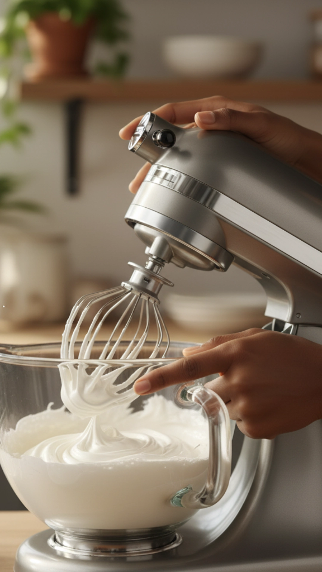 The Ultimate Guide to Home Baking Essentials 11 Using a stand mixer to whip cream in a bright kitchen.