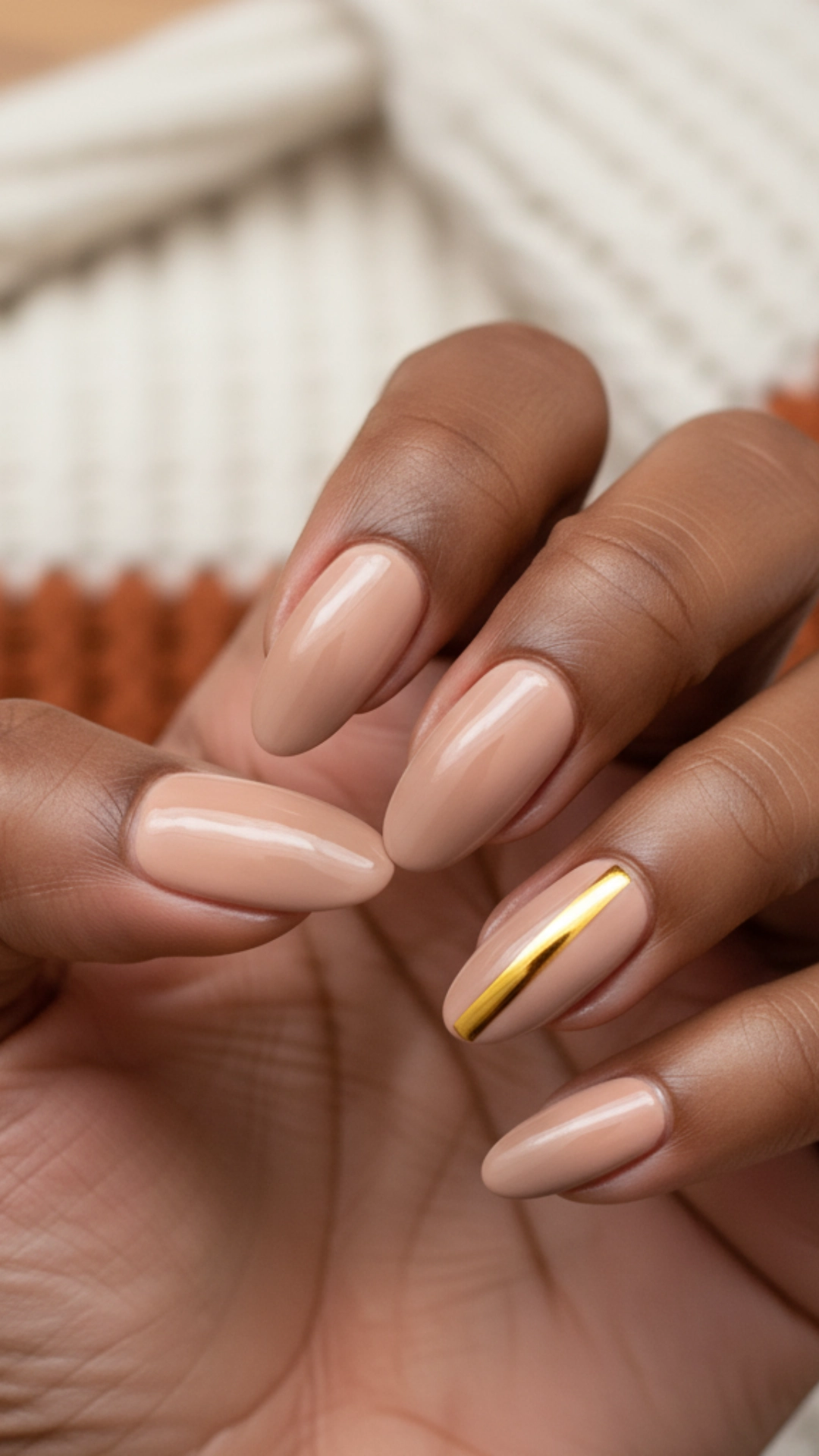 25 Jaw-Dropping Fall Nail Ideas You Must Try 19 Chic taupe nails accented by a single, thin metallic gold stripe.