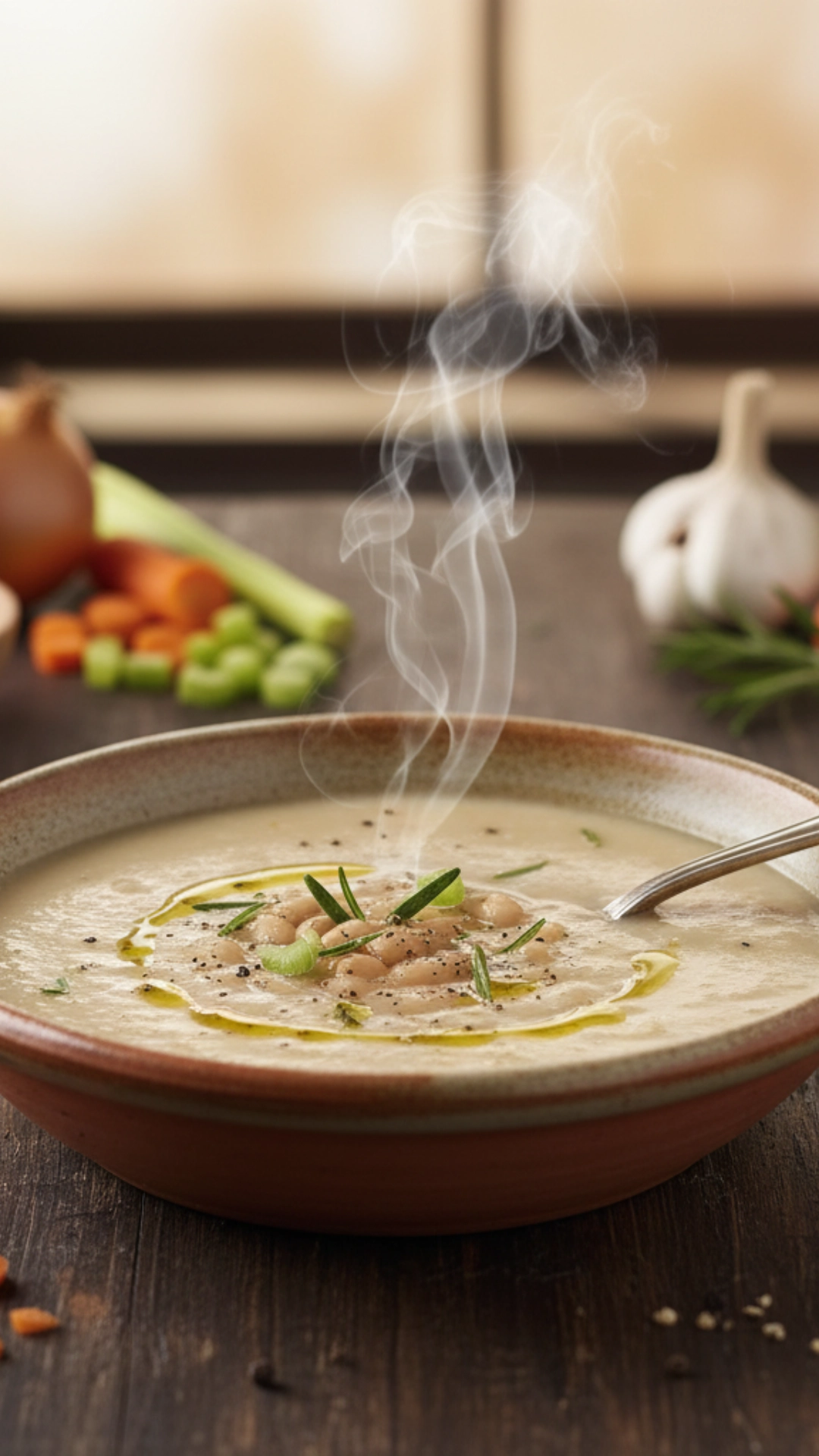 15 Irresistible Cozy Thanksgiving Soups Everyone Will Love 12 Hearty, rustic White Bean and Rosemary Soup with whole cannellini beans, vegetables, and a sprig of rosemary.