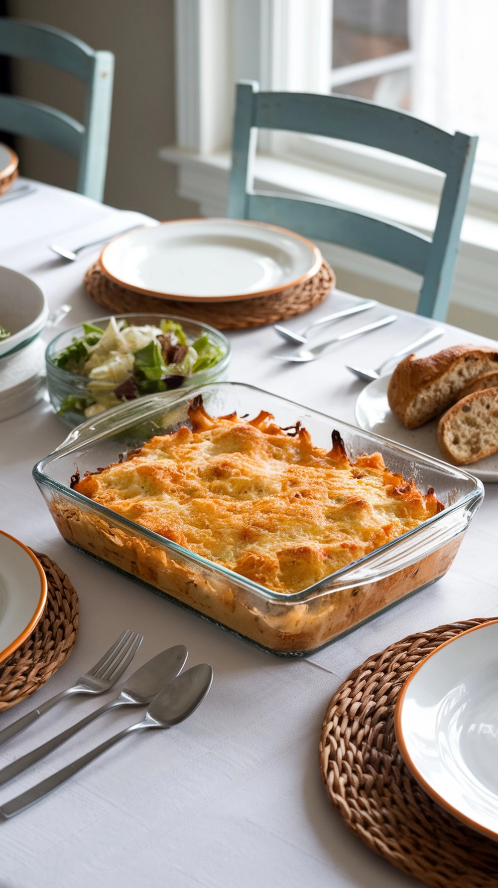 10 Easy Thanksgiving Side Dishes Everyone Will Love 9 A delicious zucchini casserole with a golden cheese topping, served on a dining table.