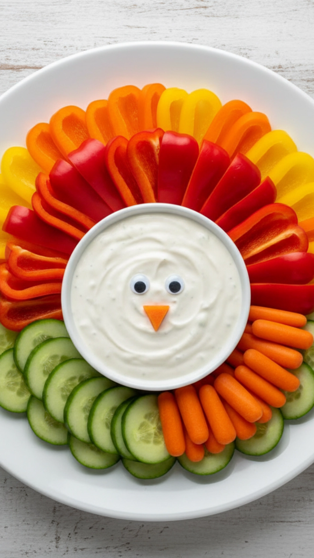 My Top 10 Fun Thanksgiving Snacks for Kids 2 A large, colorful turkey-shaped veggie tray, a healthy Thanksgiving snack for kids.