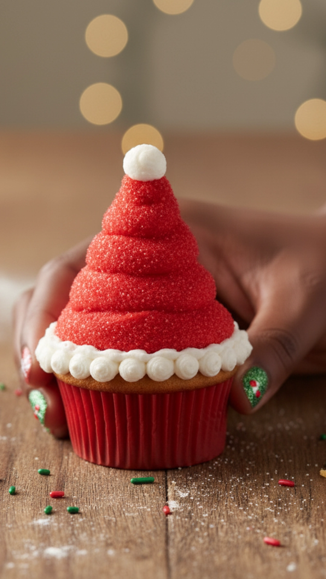 How to Make Christmas Cupcakes Like a Pro 10 A cute and easy Festive Christmas Cupcake decorated to look like a Santa hat.