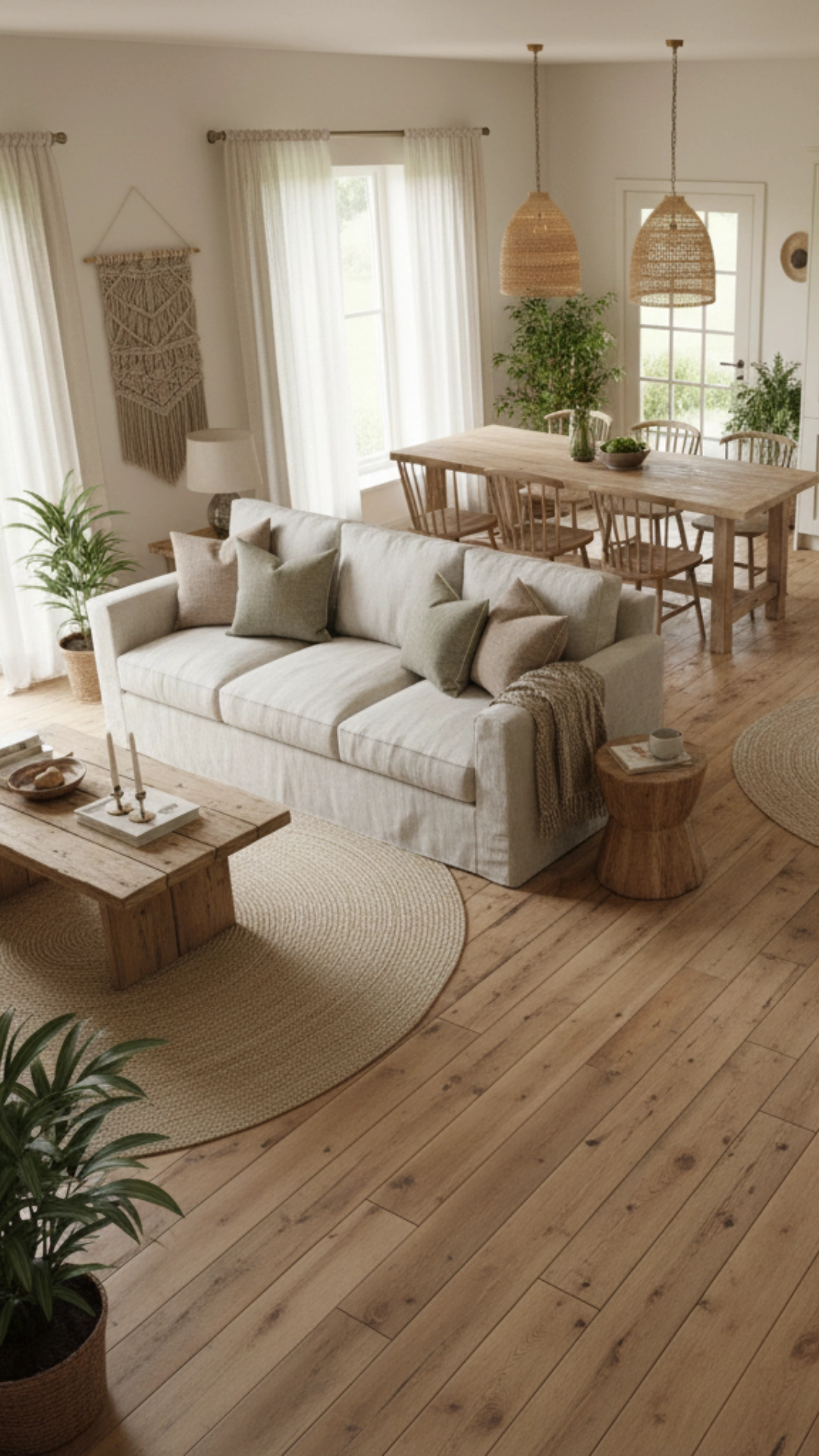 14 Earthy Cottage Home Decor Ideas to Transform Your Space 17 Cozy cottage interior with open space, wooden beams, and earthy decor