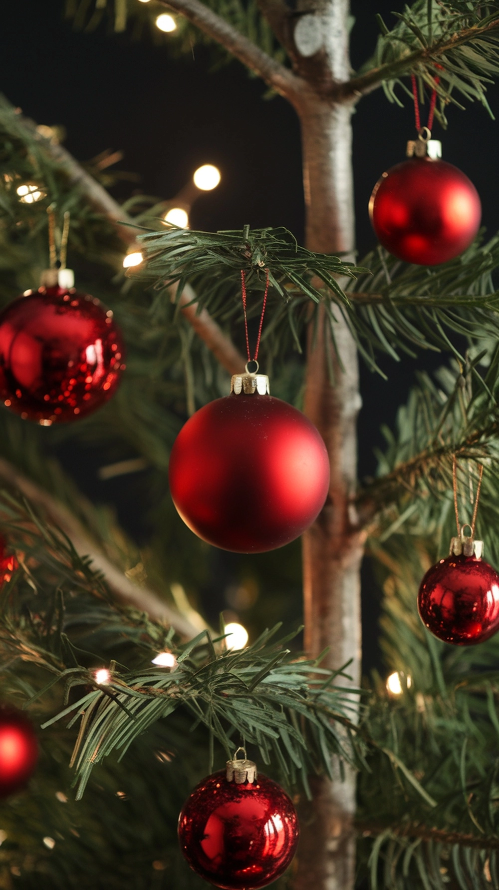 16 Stunning Red Christmas Decor Ideas 2 Close-up of red Christmas baubles hanging on a tree