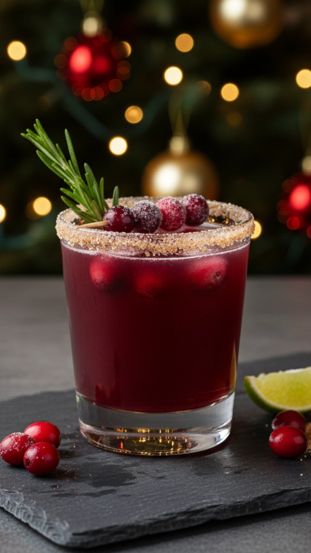 Cozy Winter Spiced Christmas Margarita Recipe 3 Spiced Christmas margarita with cranberry and rosemary garnish