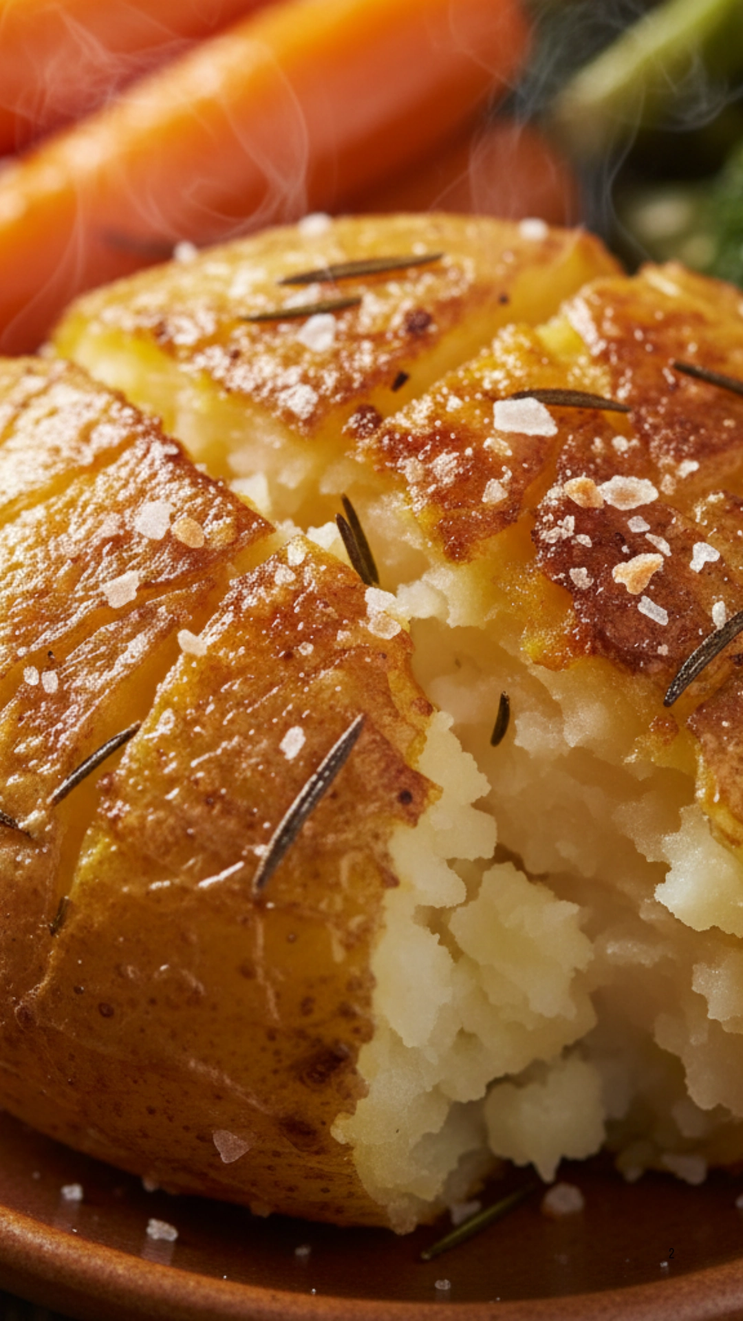 Close-up of perfectly crispy, golden-brown roast potato, a Traditional Christmas Dinner side dish.