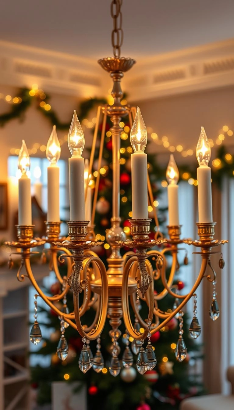 20 Festive Christmas Chandelier Decorating Ideas 9 Candle chandelier Christmas decor