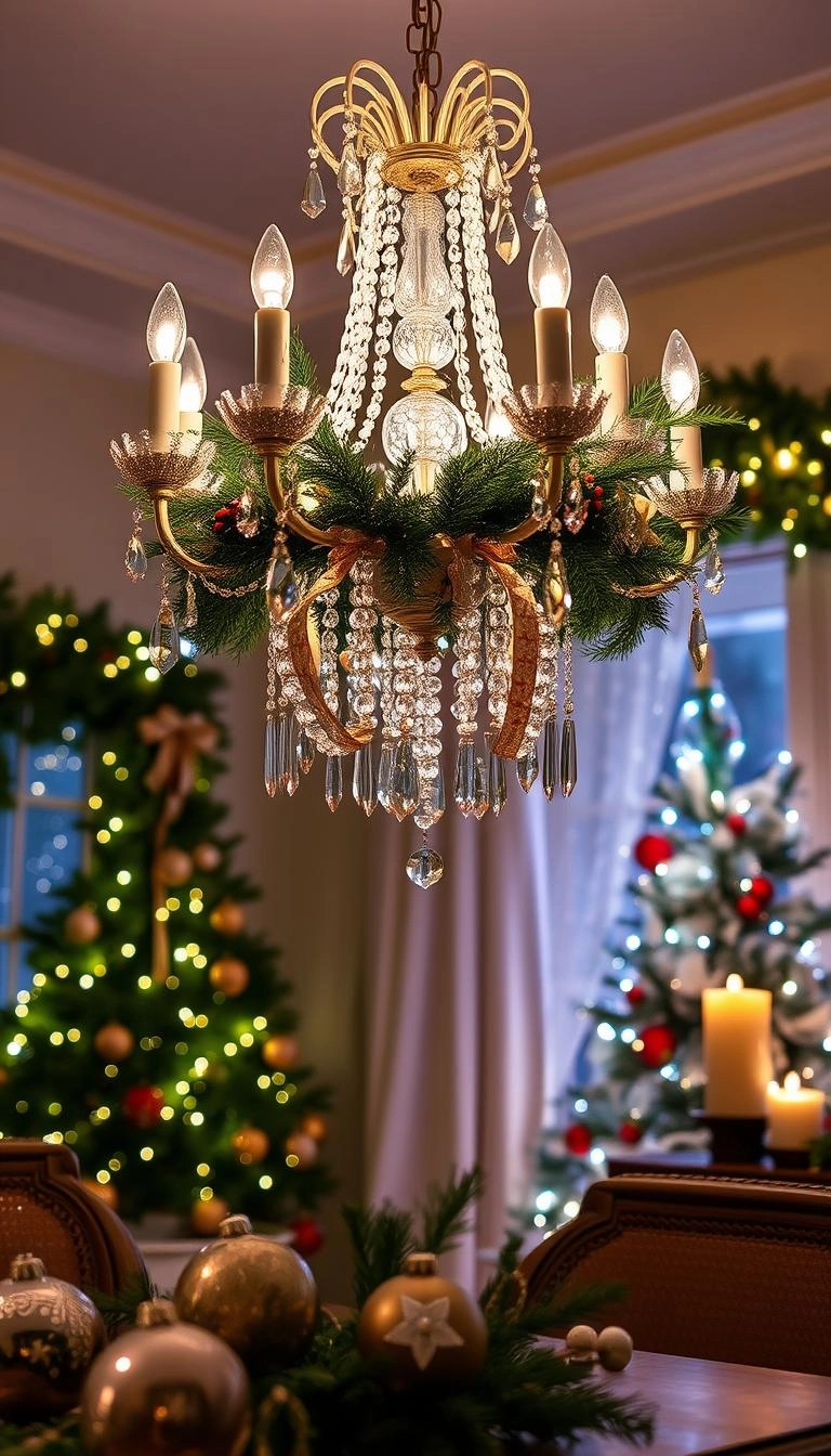 20 Festive Christmas Chandelier Decorating Ideas 2 Greenery Christmas chandelier