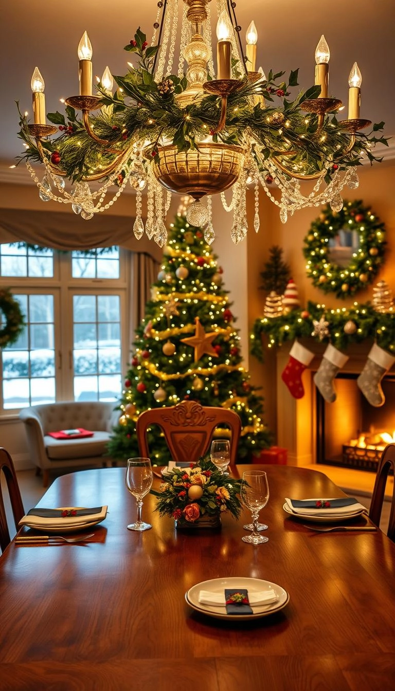 20 Festive Christmas Chandelier Decorating Ideas 19 Dining room chandelier decor
