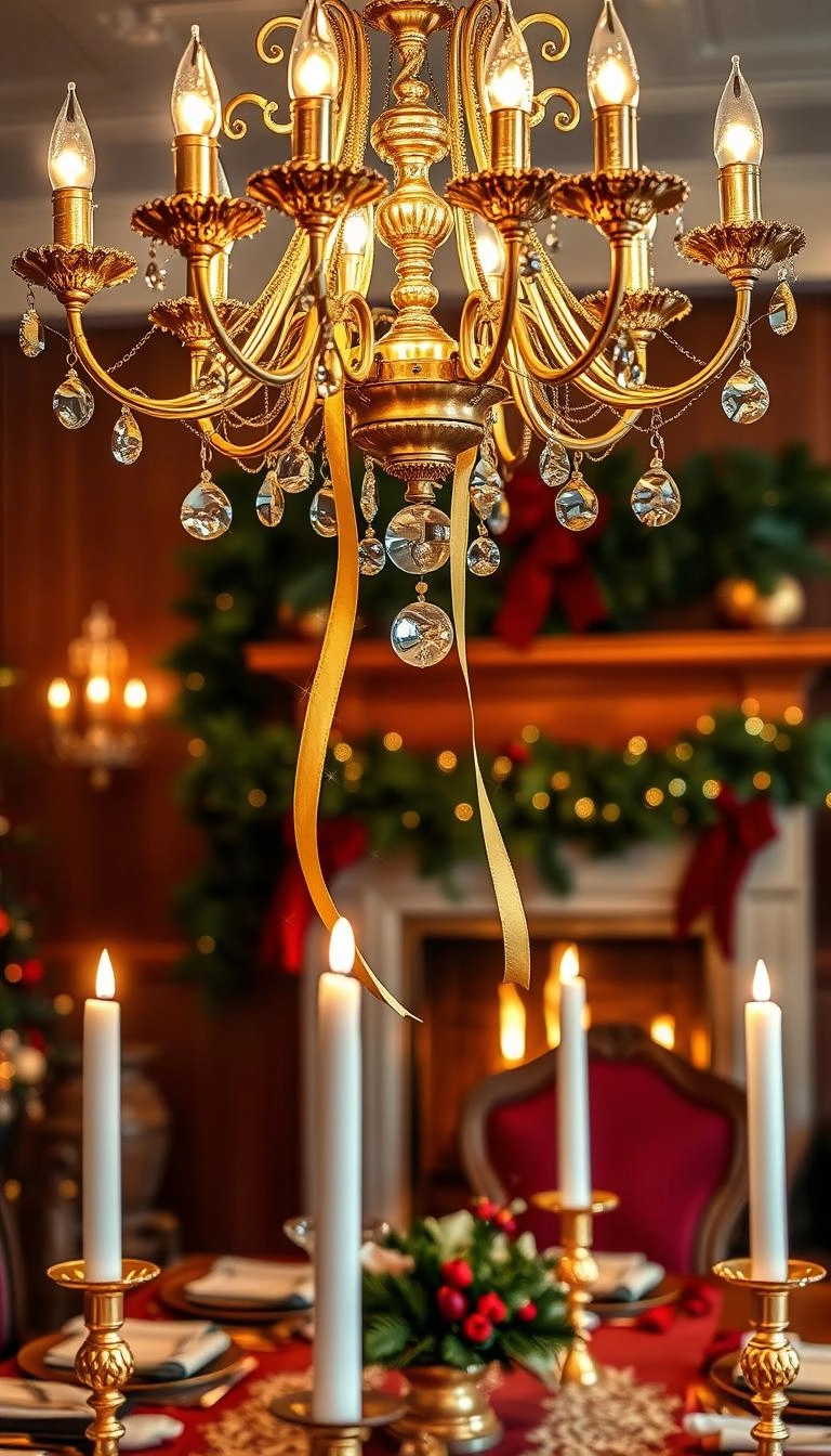20 Festive Christmas Chandelier Decorating Ideas 10 Gold Christmas chandelier