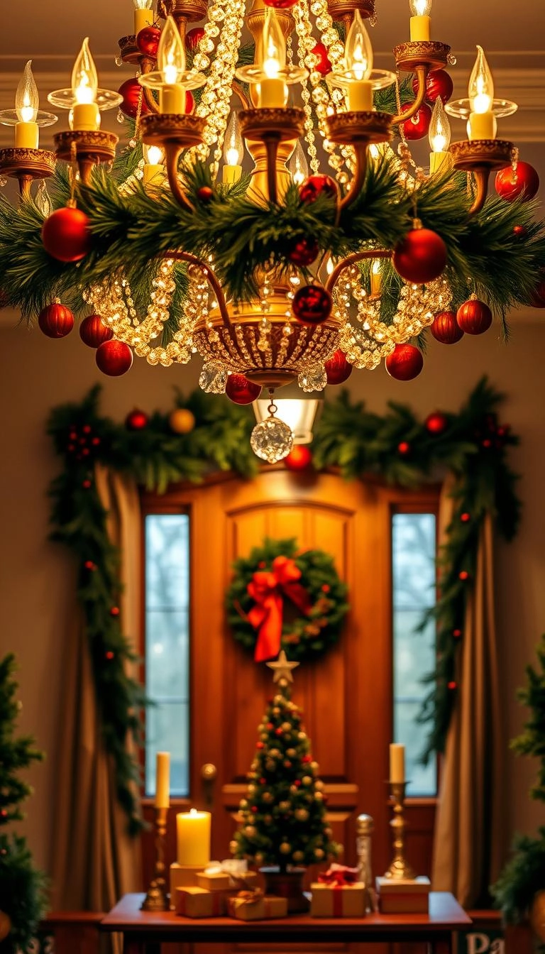 20 Festive Christmas Chandelier Decorating Ideas 20 Entryway Christmas chandelier