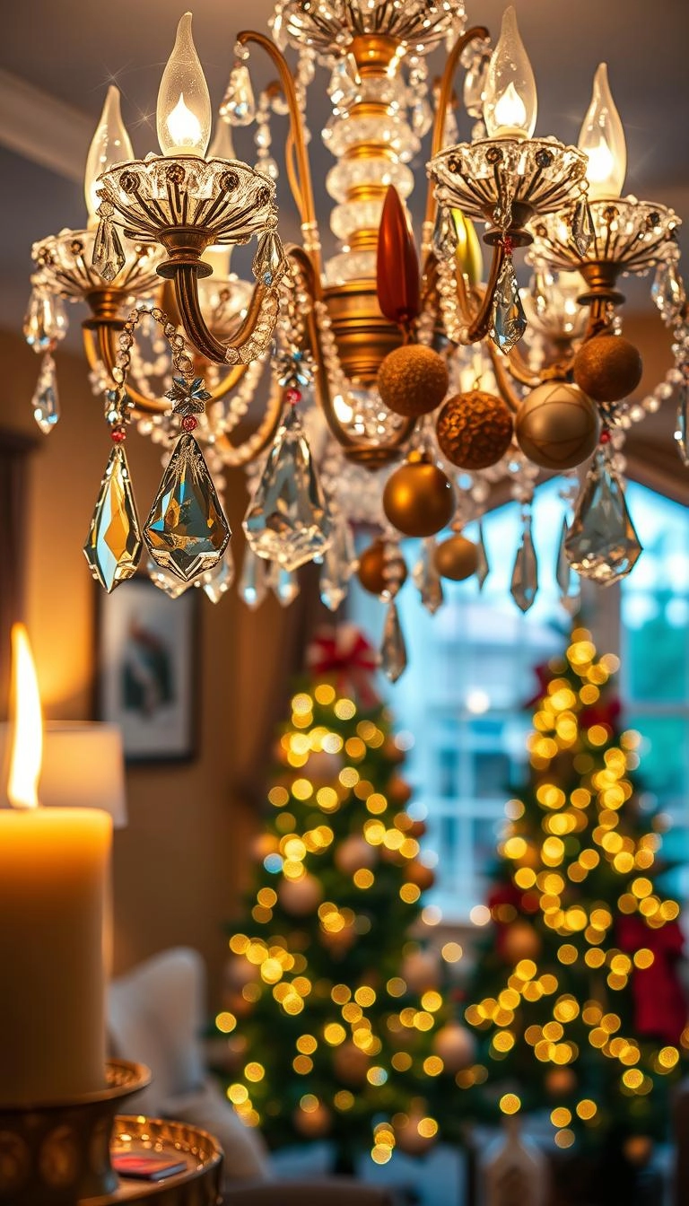 20 Festive Christmas Chandelier Decorating Ideas 18 Glam Christmas chandelier