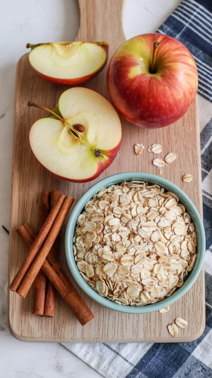 Raw oats and apples ready for baking