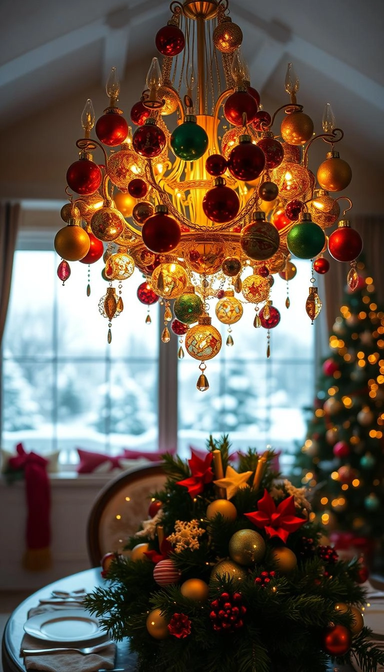 20 Festive Christmas Chandelier Decorating Ideas 5 Ornament chandelier decor