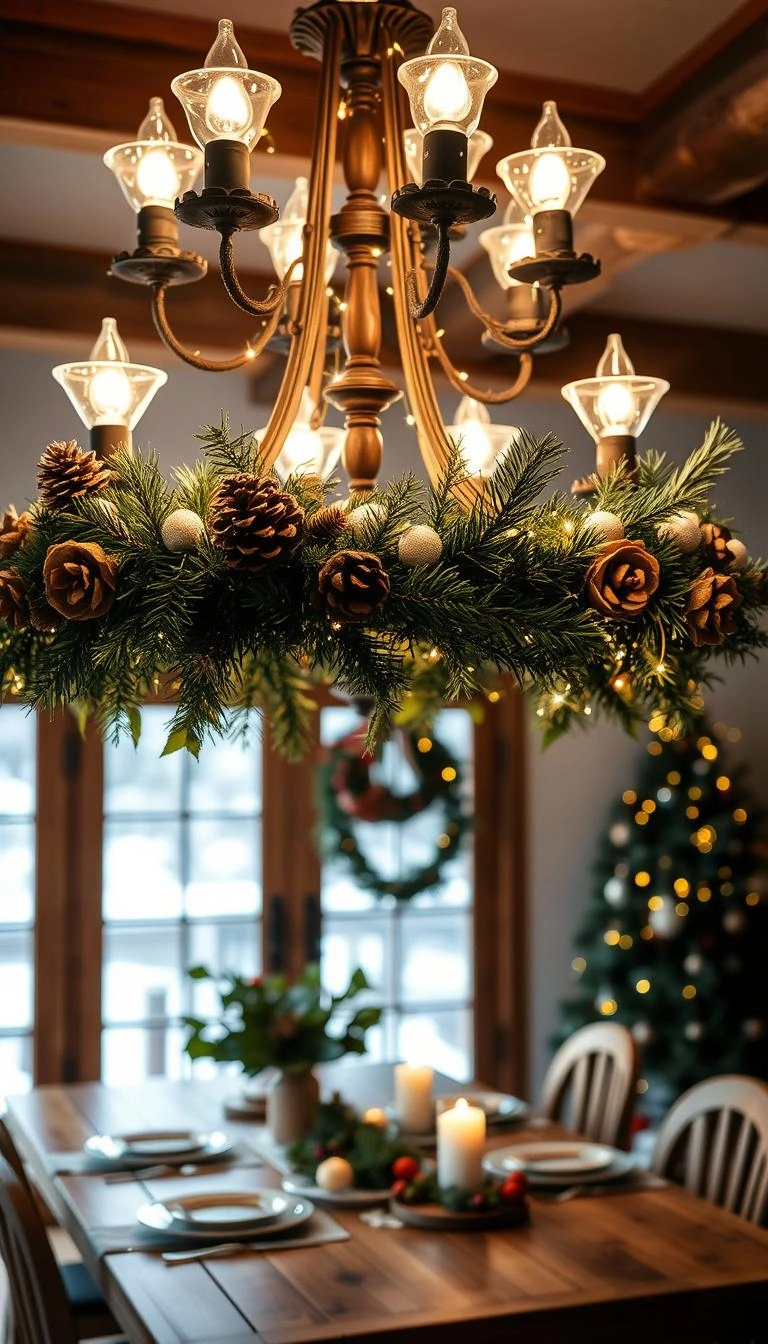 20 Festive Christmas Chandelier Decorating Ideas 8 Farmhouse Christmas chandelier