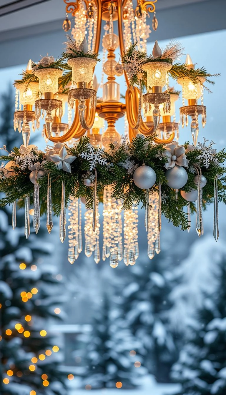 20 Festive Christmas Chandelier Decorating Ideas 11 Winter chandelier decor