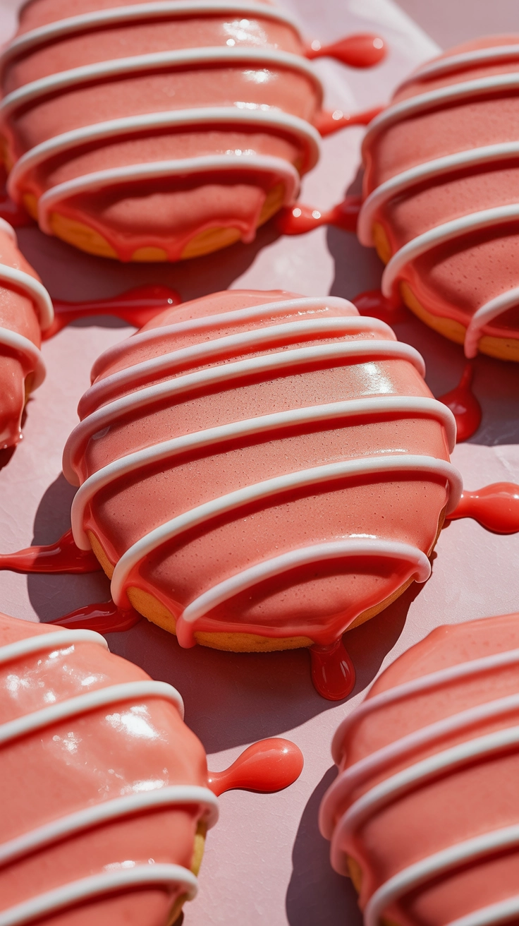 10 Pretty Valentine Cookies Decorated for Your Party 10 Soft pink cake-like cookies with strawberry glaze.