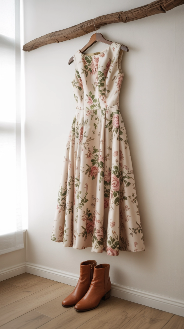 16 Spring Outfit Ideas For Women for Effortless Casual Style 2 A floral dress and boots for spring.