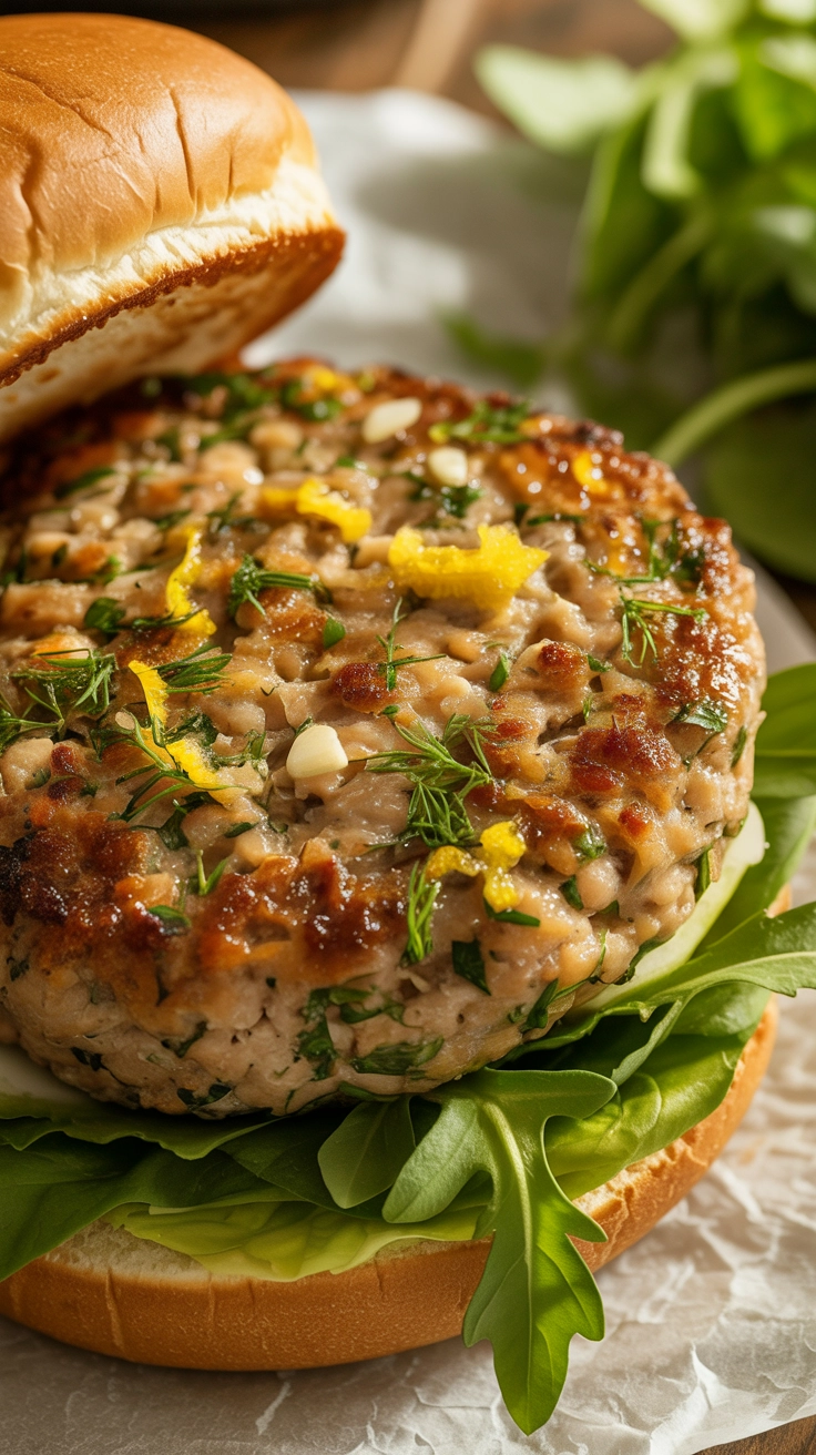 Turkey burger infused with lemon and herbs.