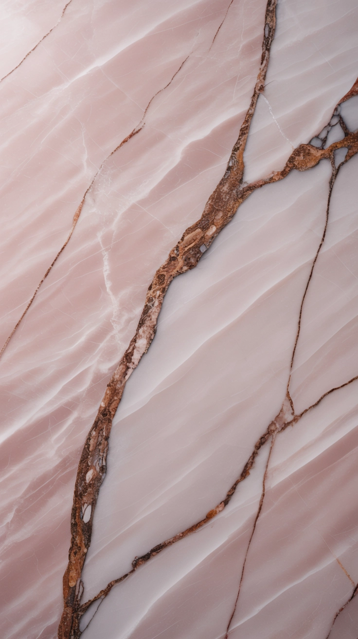 A luxurious pink marble texture featuring thin, elegant gold veins running through the stone.