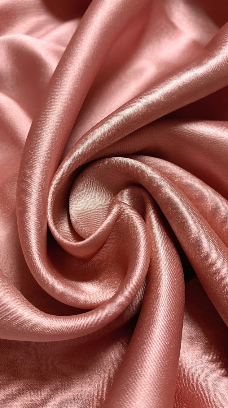 A close-up of shiny pink silk fabric with soft ripples and elegant shadows.