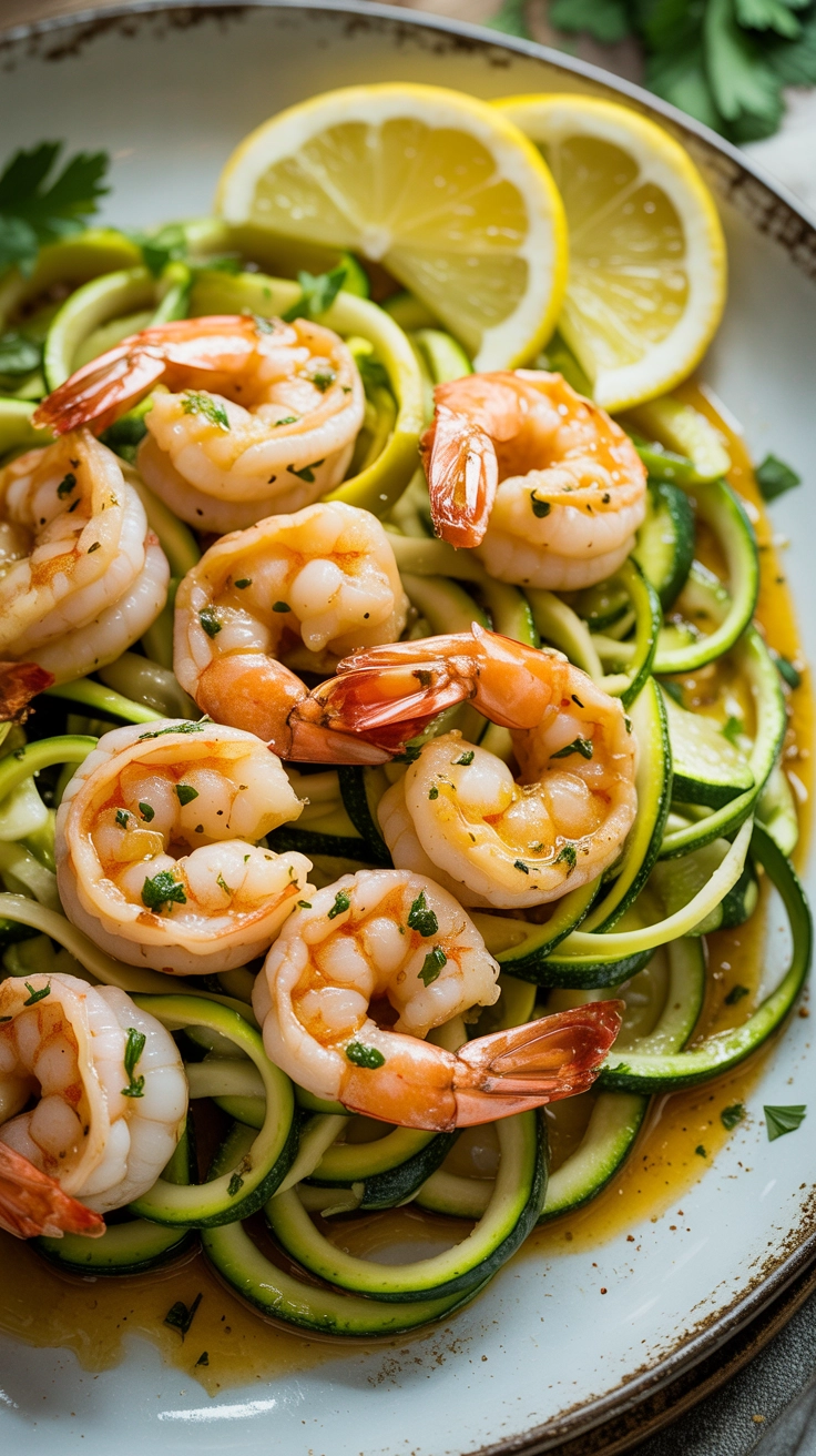 Garlic butter shrimp with spiralized zucchini