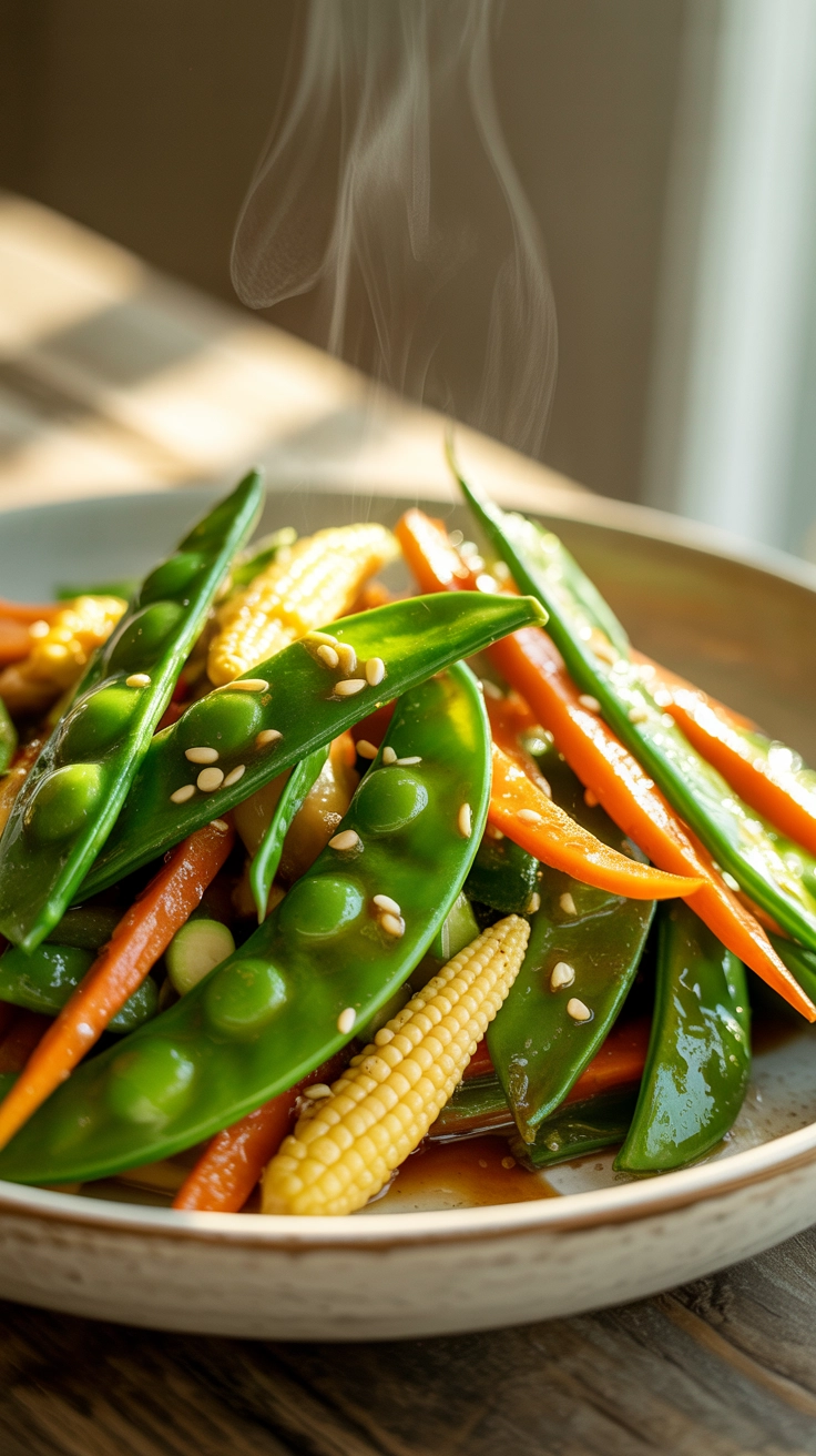 Colorful vegetable stir-fry with soy sauce.
