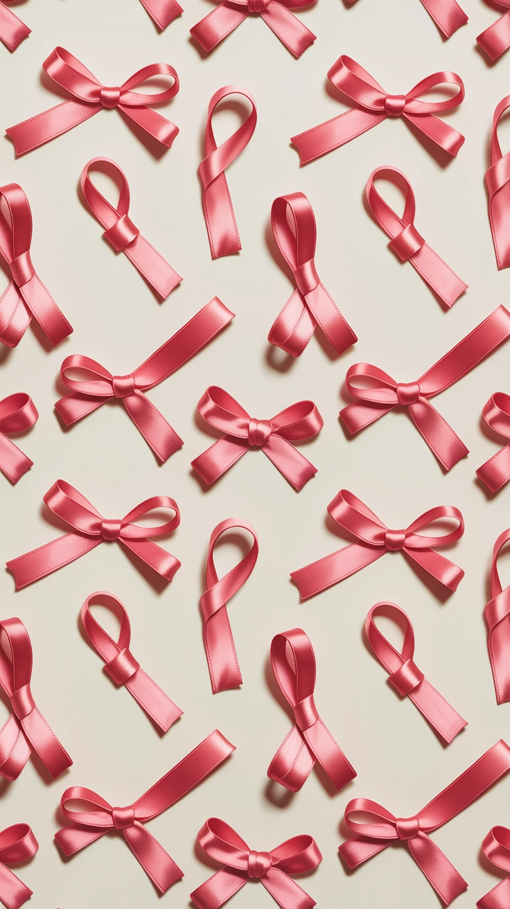 A pattern of dozens of tiny pink silk bows scattered across a pale pink background.